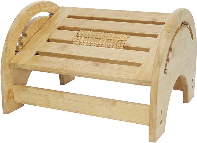 Gobam Adjustable Under Desk Foot Rest Massager Roller Bamboo Leg Rest Outdoors