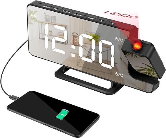 Projection Alarm Clock for Bedroom Digital Alarm Clock with USB Charger