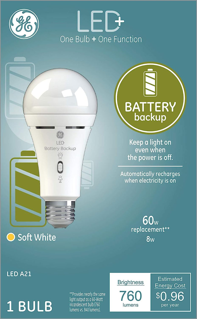 Ge Lighting Led Backup Battery Light Bulb Rechargeable Soft White Medium