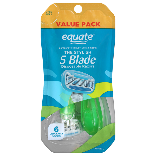 Equate Women's 5 Blade Disposable Razors 6 Count