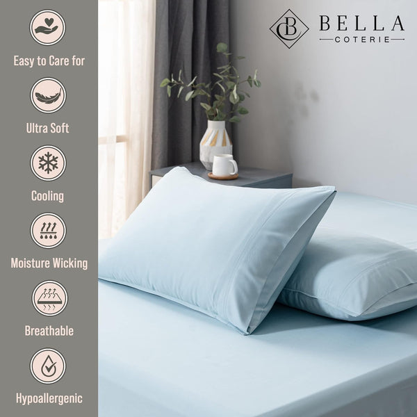 Bella Coterie Luxury King Bamboo Pillowcase Set Soft 2 Pcs Blue