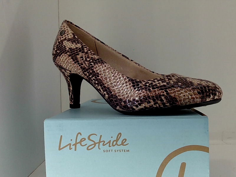 LifeStride Parigi Taupe Snake Print Heels - Size 8.5