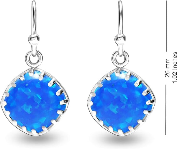 Lecalla Flaunt Sterling Silver Jewelry Earing for Women 10mm Blue Opal