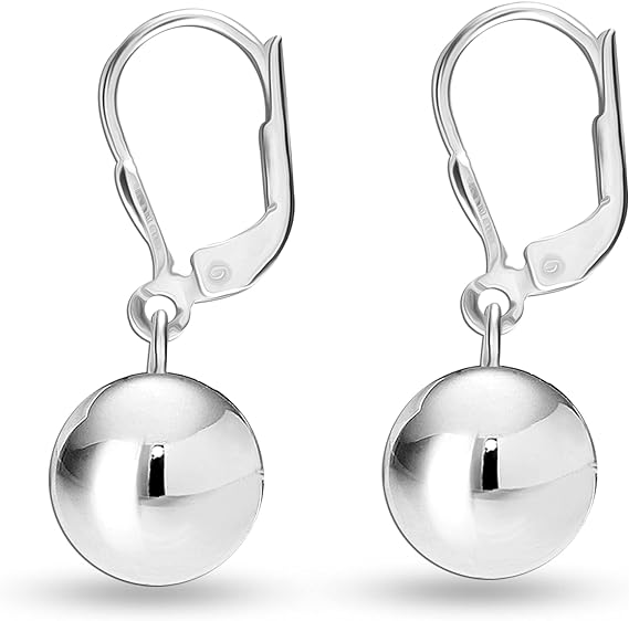 Lecalla Sterling Silver Jewelry Leverback Ball Drop Earrings for Women Color 10mm
