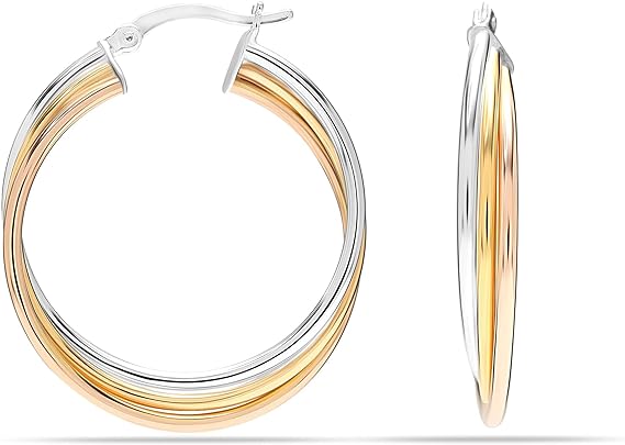 Lecalla Sterling Silver Jewelry Two Tone Three  Earrings for Women Teen