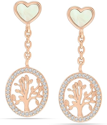 Lecalla 925 Sterling Silver Lightweight Mother of Pearl Earrings for Women Heart Tree of Life