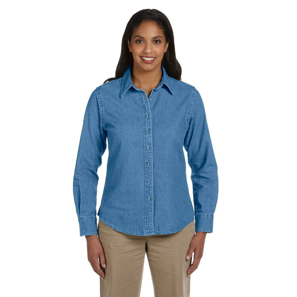 Harriton Women 6.5 Long Sleeve Denim Shirt Light Denim Medium