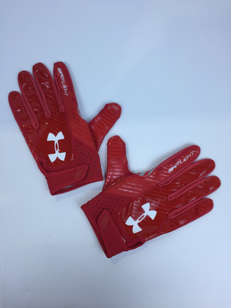 Under Armour Mens Football Gloves Red 600 Metallic Silver Large