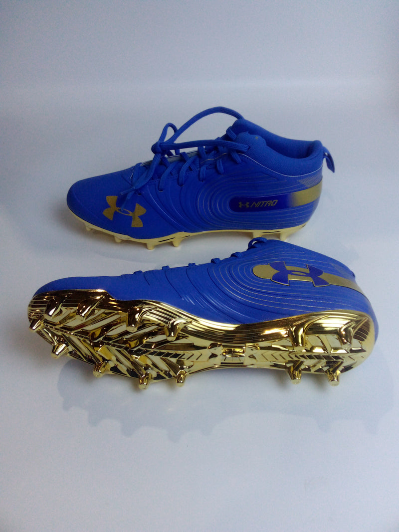 Under Armour Nitro MID MC Football Cleats Blue /Gold Men's Size 11.5