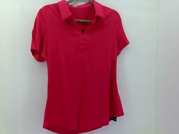 Hot Pink Collared Short Sleeve Women's Top Medium