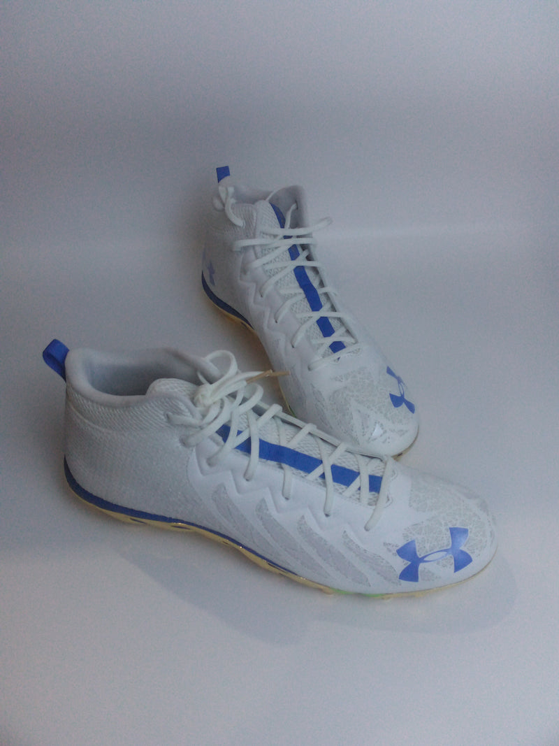 New Under Armour Spotlight SP MC Senior 15 Football/ Shoes Size 17 White-Blue