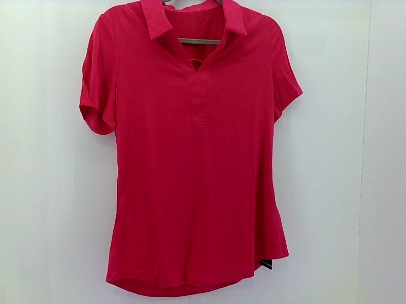 Hot Pink Collared Short Sleeve Women's Top Medium