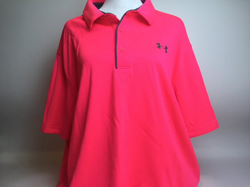 Men's Under Armour Tech Golf Polo-Pink Shock Grey Heather-Size XL