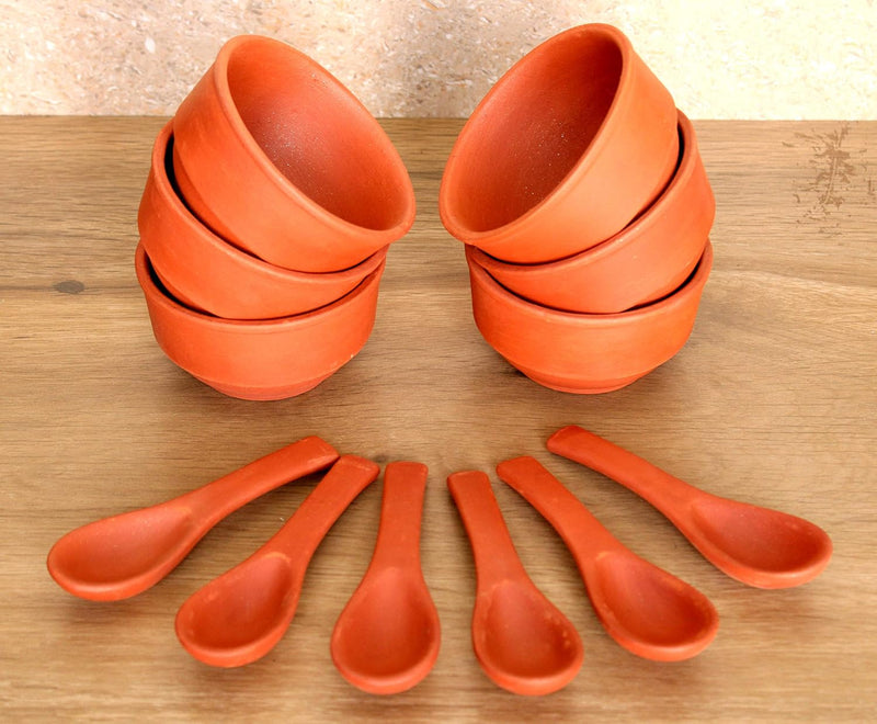 Terracotta Soup Bowls Set 12 Piece 6 Bowls & 6 Spoons