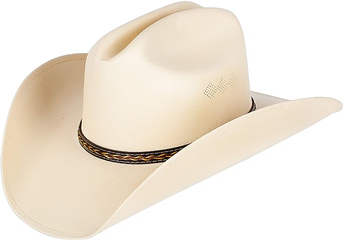 Queue Essentials Western Style Pinch Front Straw Canvas Cowboy Cowgirl Straw Hat (Canvas Sand, SM)
