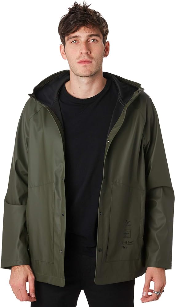 Mens Rainwear Nylon Snap Rain Jacket Green Size XS