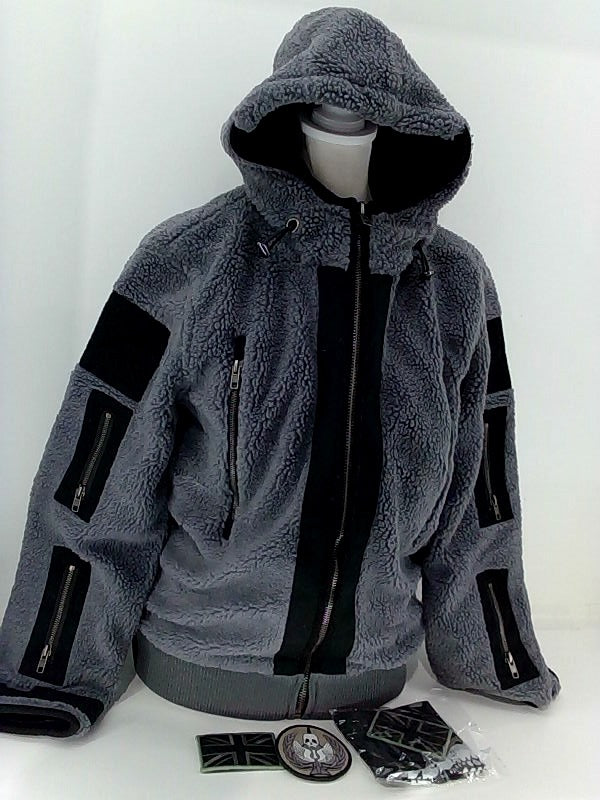 Men's Gray Fleece Tactical Hoodie Jacket - Size Small