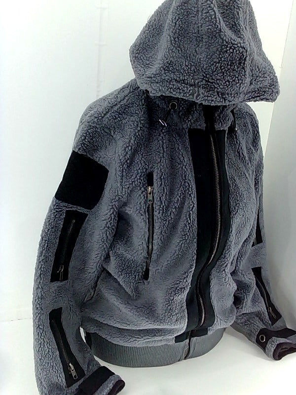 Men's Gray Fleece Tactical Hoodie Jacket - Size Small