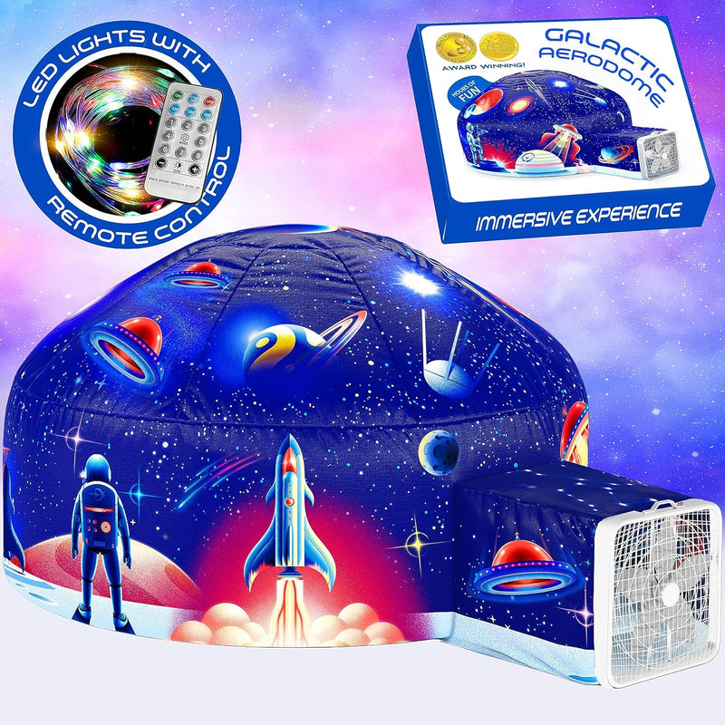 W&o Galactic Aerodome With Led Lights Inflatable Space Fort For Kids Aged 3-12