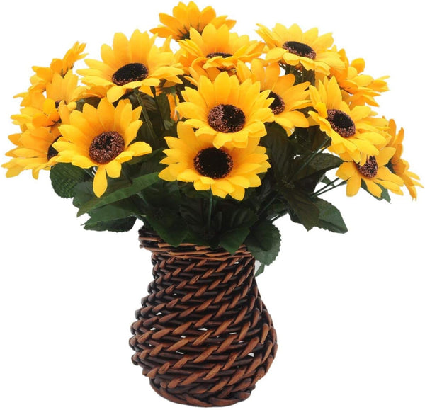 Velener Artificial Sunflower Bouquet in Rattan Vase Yellow Green One Size