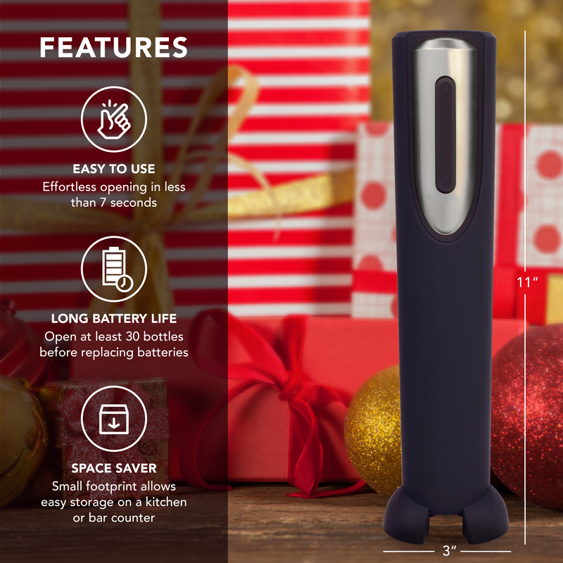 Vin Fresco Battery-Operated Electric Wine Opener with Stand & Foil Cutter