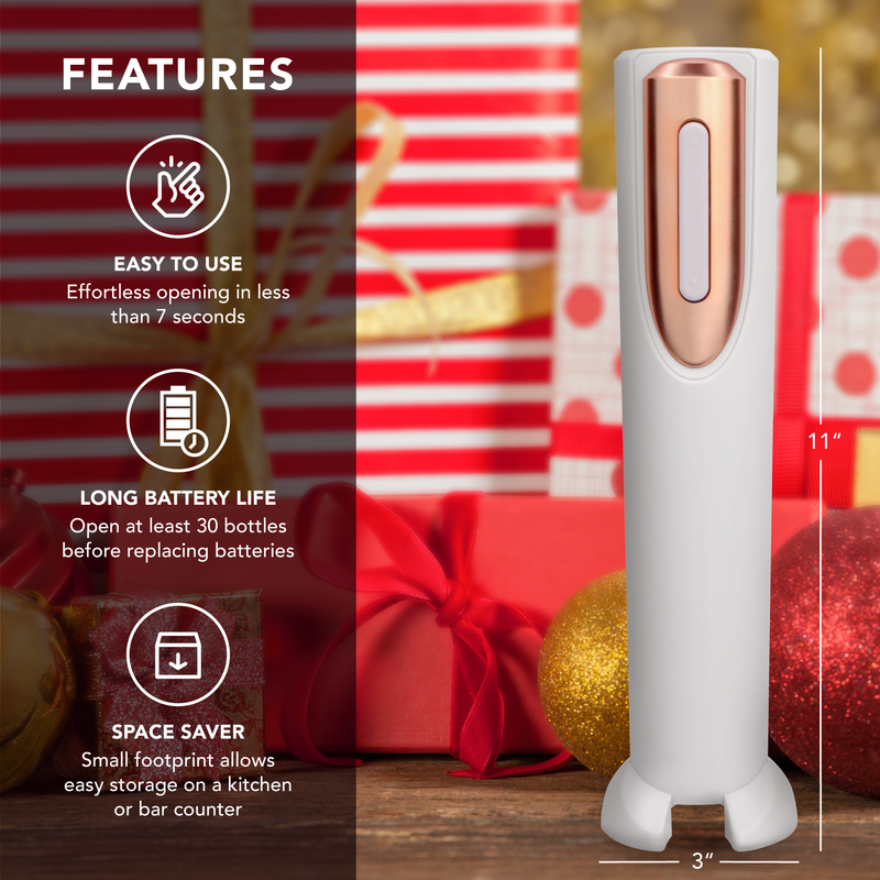 Vin Fresco Battery-Operated Electric Wine Opener with Stand & Foil Cutter