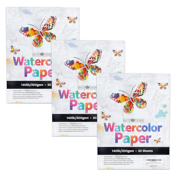 3 Pads Watercolor Paper 140lb 300gsm Bright White Cold Press Acid Free 90 Sheets