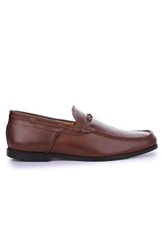 LIBERTYZENO Mens Genuine Leather Tassel Loafers Dress Shoes 985 Brown