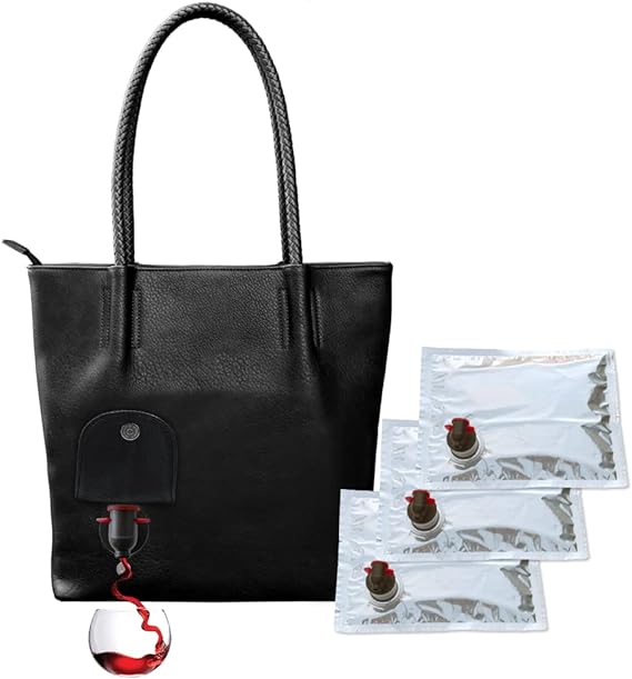 PortoVino Messenger Vegan Leather Wine Bag with Hidden Compartment and Dispenser