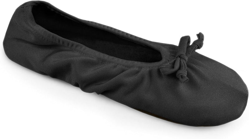 Muk Luks Women's Black Stretch Satin Ballerina Slipper - Medium