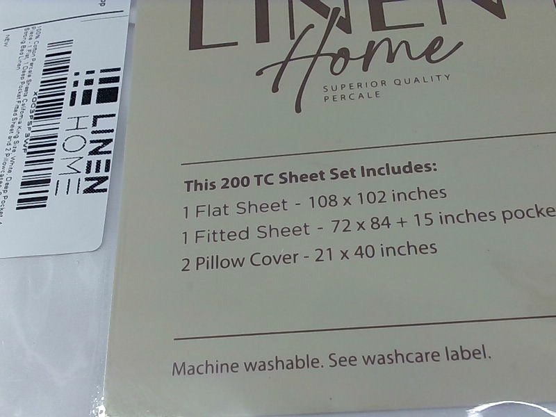 Linen Home Cal King White Sheet Set 100% Cotton