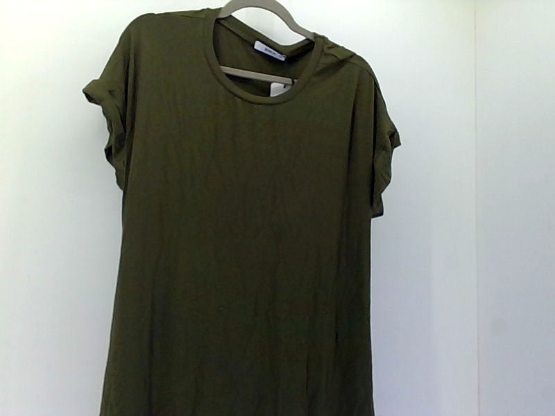 Casual Green Stretch Short Sleeve Dress Large