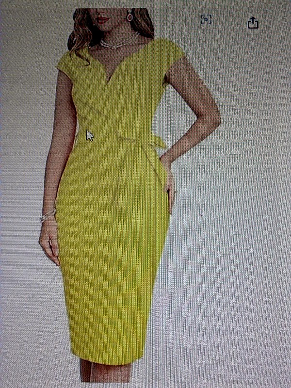 Muxxn Womens Pinup Midi Wrap V Stretch Cocktail Dress Color Yellow Size Medium