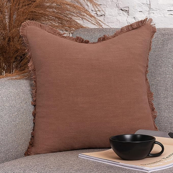 Inspired Ivory Linen Pillow Cover 20x20 Inch Decorative Brown Throw Pillow Cover