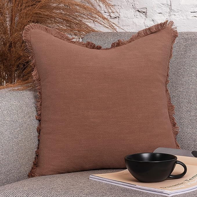 Inspired Ivory Linen Pillow Cover 20x20 Inch Decorative Brown Throw Pillow Cover