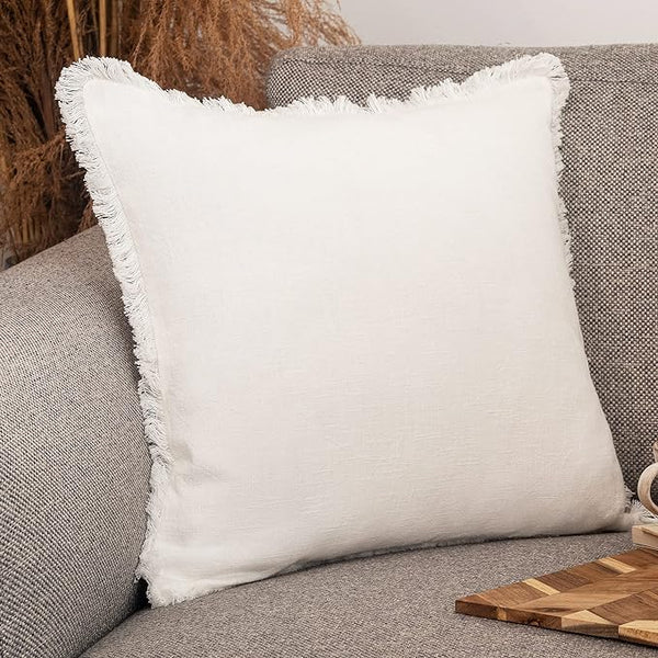 INSPIRED IVORY Linen Throw Pillow Cover Off White Pillow Cover with Tassel Trim