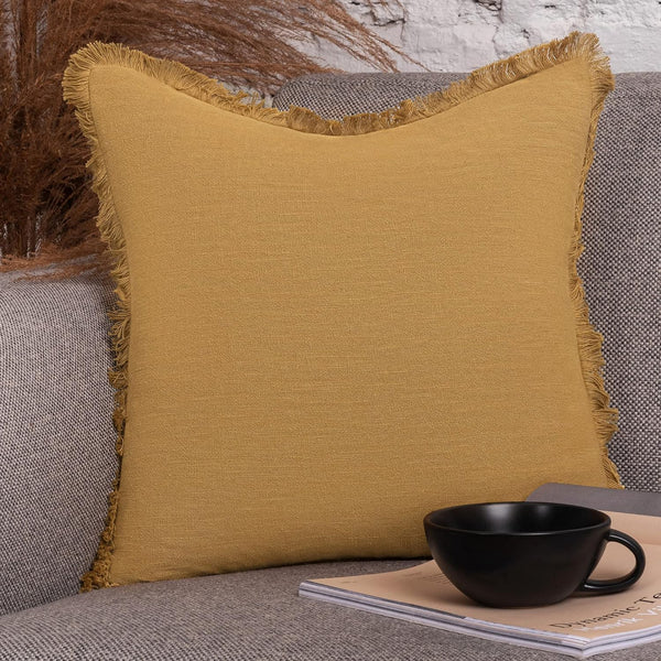 Inspired Ivory Linen Pillow Cover 20x20 Inch Decorative Mustard Yellow Pillow