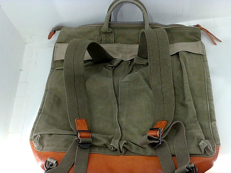 Large Canvas Army Green Backpack with Leather Accents