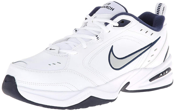 Nike Mens Air Monarch Iv Low Top Lace Up Trail Running Shoes Color White / Metallic Silver / Midnight Navy Size 11