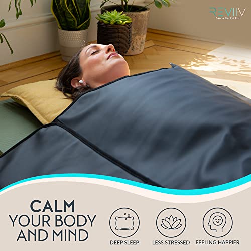 REVIIV Far Infrared Sauna Blanket - Low EMF Insert Towel & Longer Cable | Portable Body Sauna for Home Therapy, Detox | 85-185°F Temperature Range