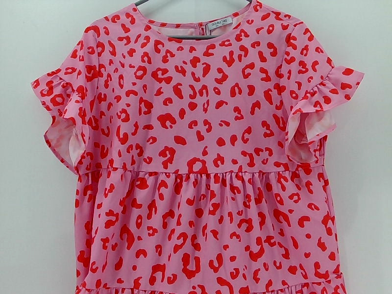 Pink Animal Print Loose Fit Short Sleeve Dress - XL