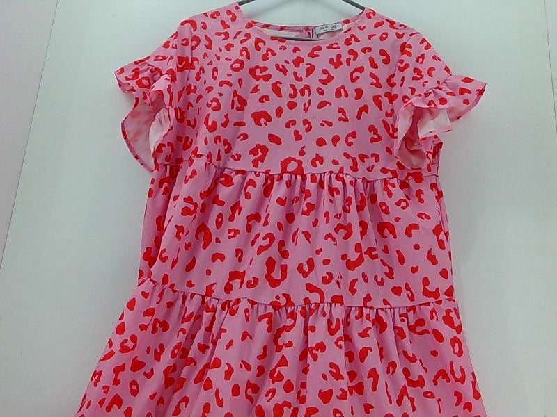 Pink Animal Print Loose Fit Short Sleeve Dress - XL