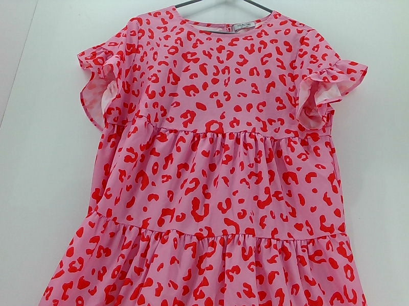 Pink Animal Print Loose Fit Short Sleeve Dress - XL