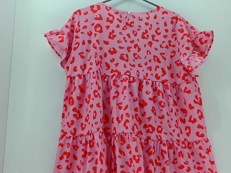 Pink Animal Print Loose Fit Short Sleeve Dress - XL