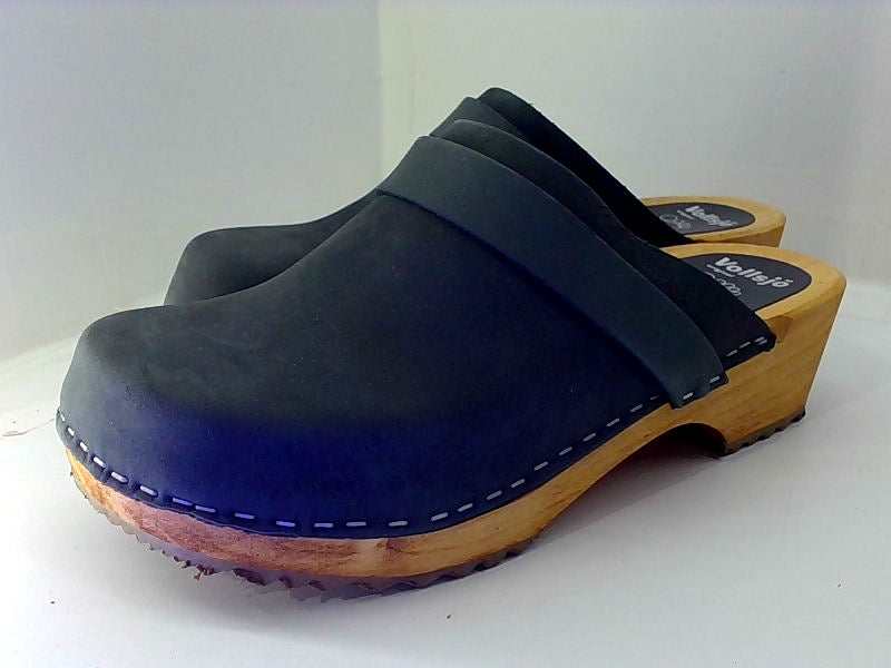 Vollsjö Women's Gray Leather Wooden Clogs Size 9 Pair of Shoes