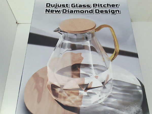 Elegant DUJUST Glass Pitcher with Wooden Lid and Handle 68oz