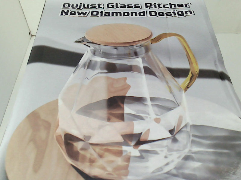 Elegant DUJUST Glass Pitcher with Wooden Lid and Handle 68oz