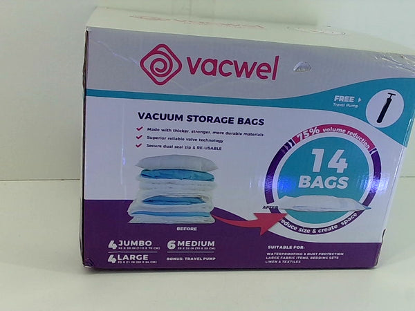 Vacwel Vacuum Storage Bags Set with Travel Pump, Clear - 14 Pieces