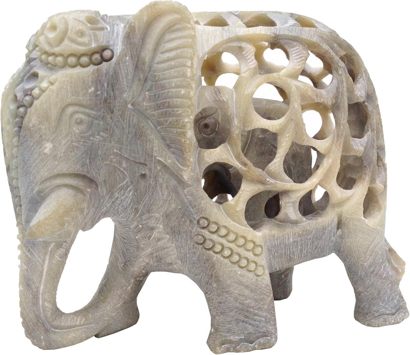 Handcrafted Soapstone Elephant Figurine with Intricate Detailing