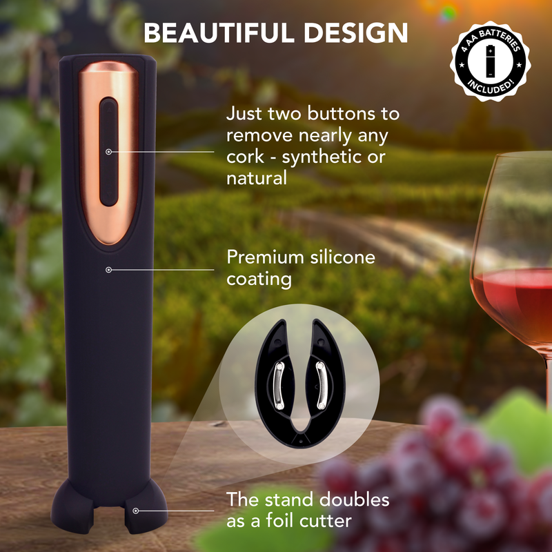 Vin Fresco Battery-Operated Electric Wine Opener with Stand & Foil Cutter